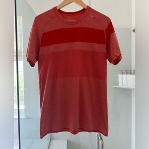 Lululemon Men's Red Striped Short-Sleeve Shirt